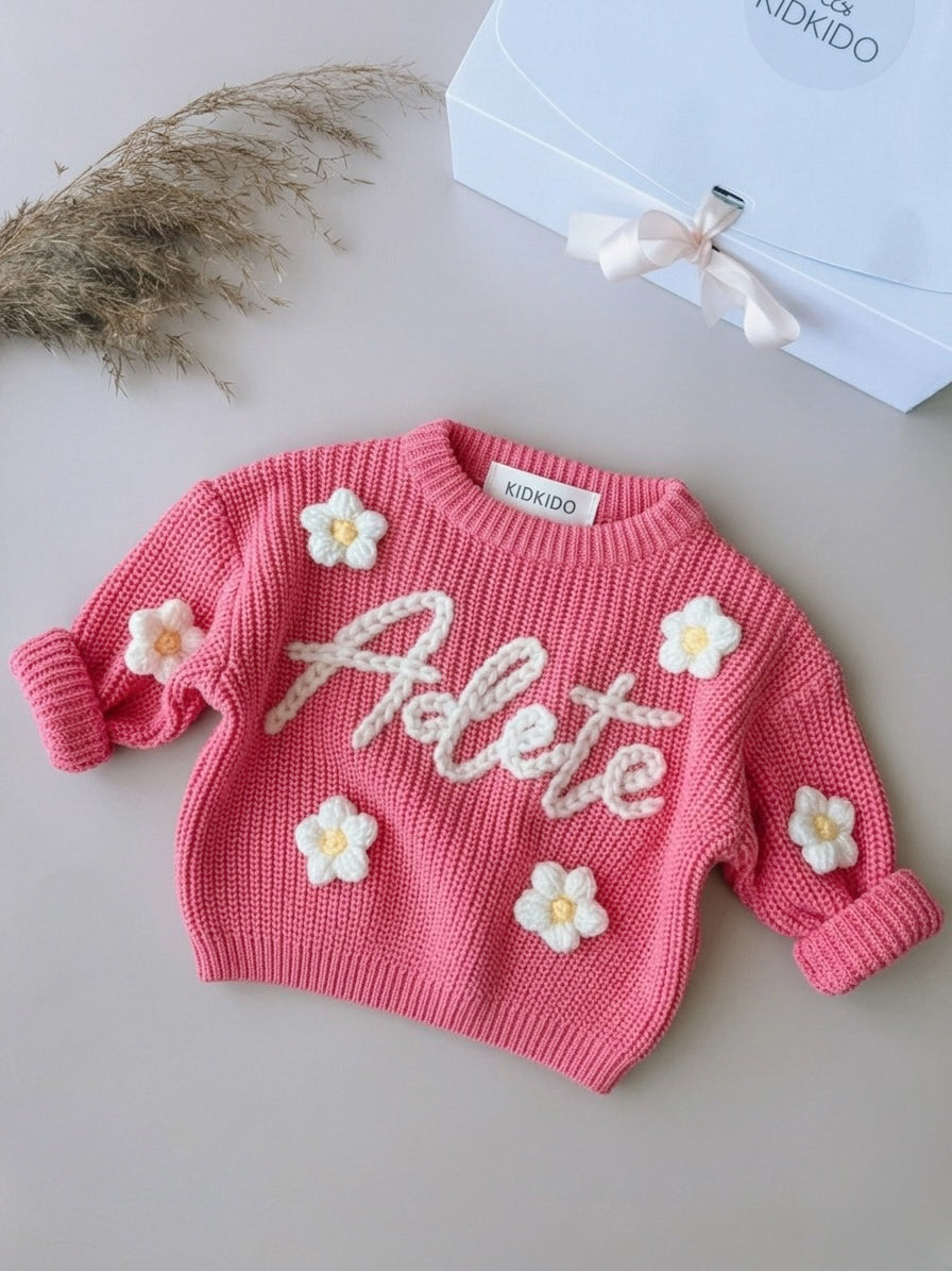 Personalizēts džemperis ar bērna vārdu (spilgti rozā) pēdējais izmērs 6-9m