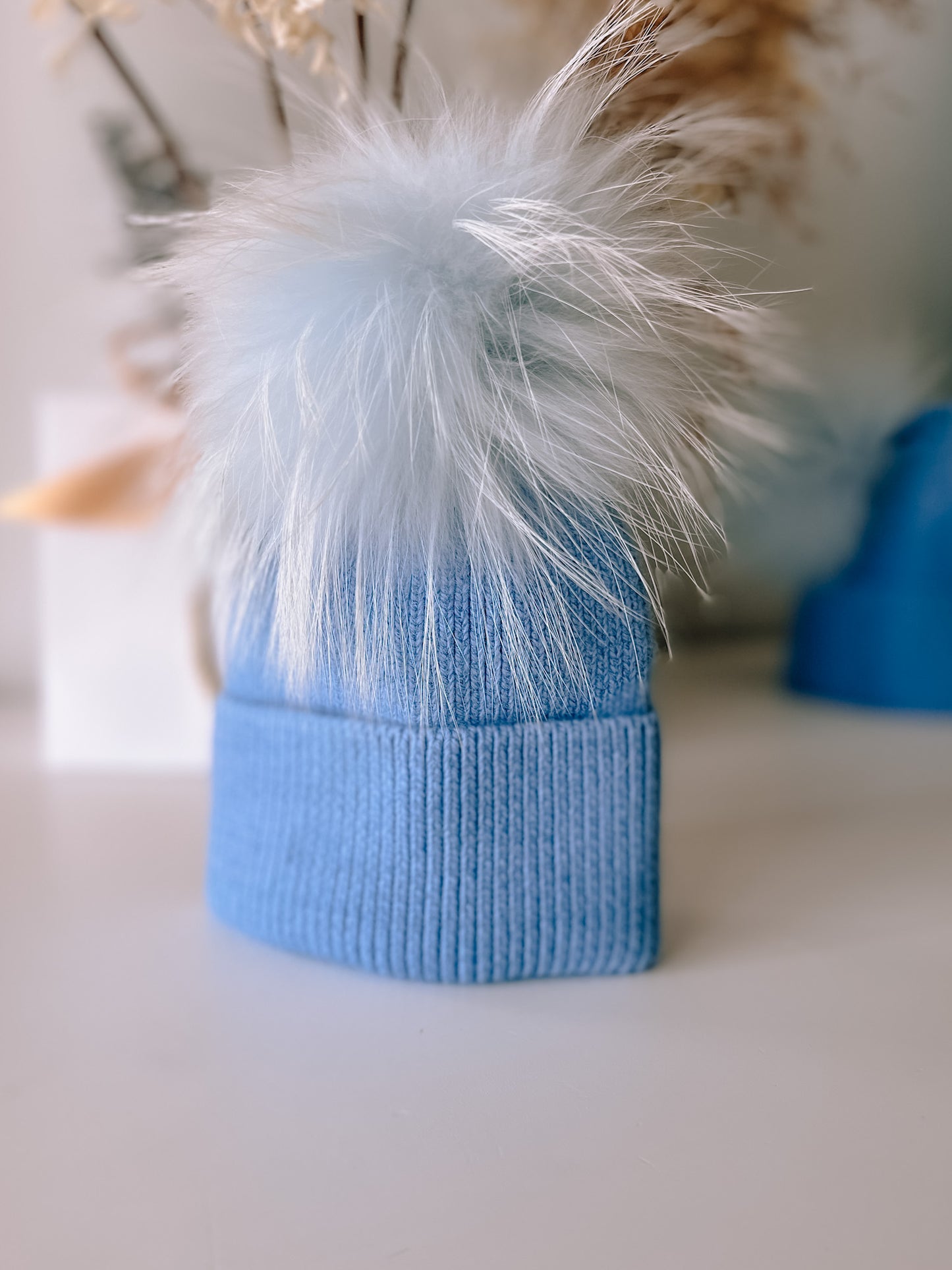 Kids cashmere hat (blue) 1 pom-poms