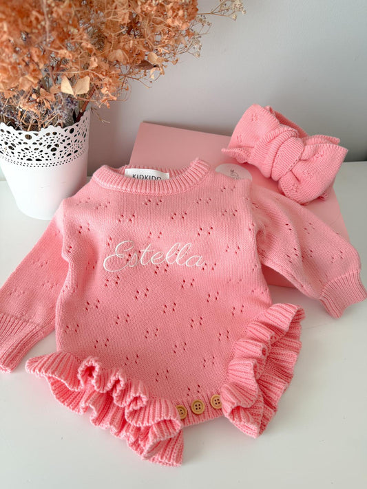 Personalizēts kokvilnas bodijs ar galvas rotu (rozā)