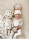 Kids cashmere hat (beige) 1 pom-poms