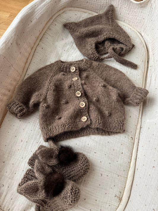 Cardigan + hat + booties