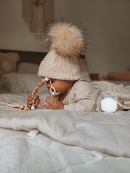 Kids cashmere hat (beige) 2pom-poms