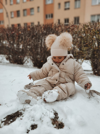 Kids cashmere hat (beige) 2pom-poms