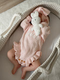 Personalized Knitted Cotton Bodysuit with Headband (Baby Pink)