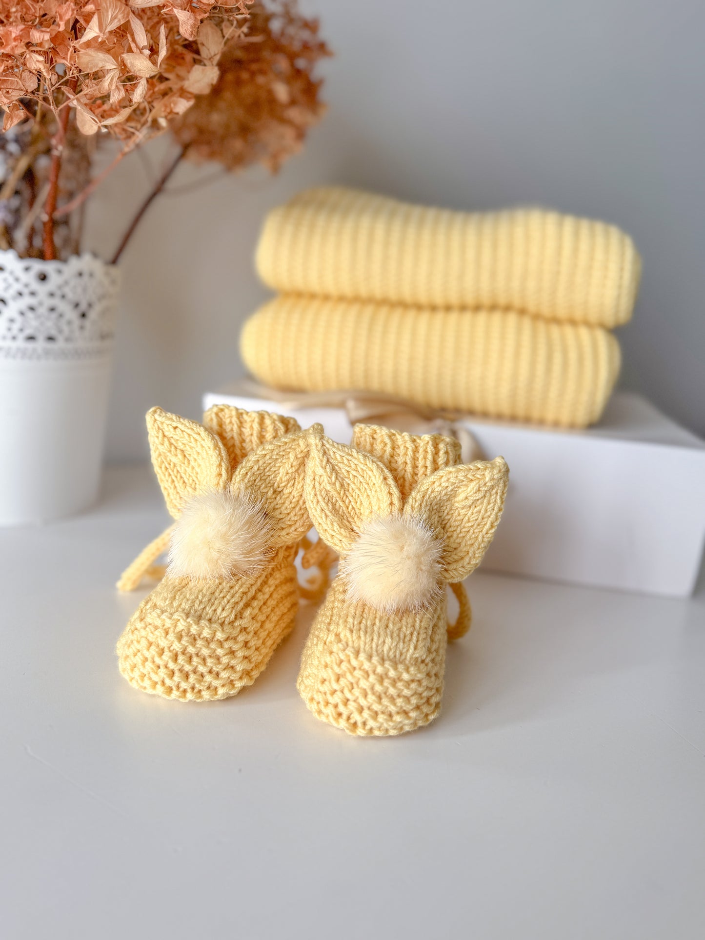 Yellow Bunny booties (100% merino wool)