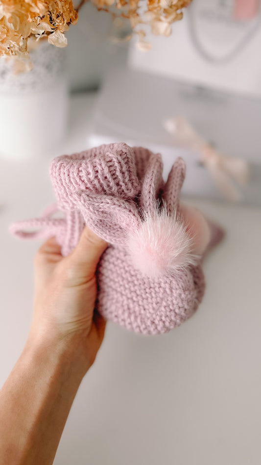 Baby bunny booties (alpaca-Pink) 0-3m