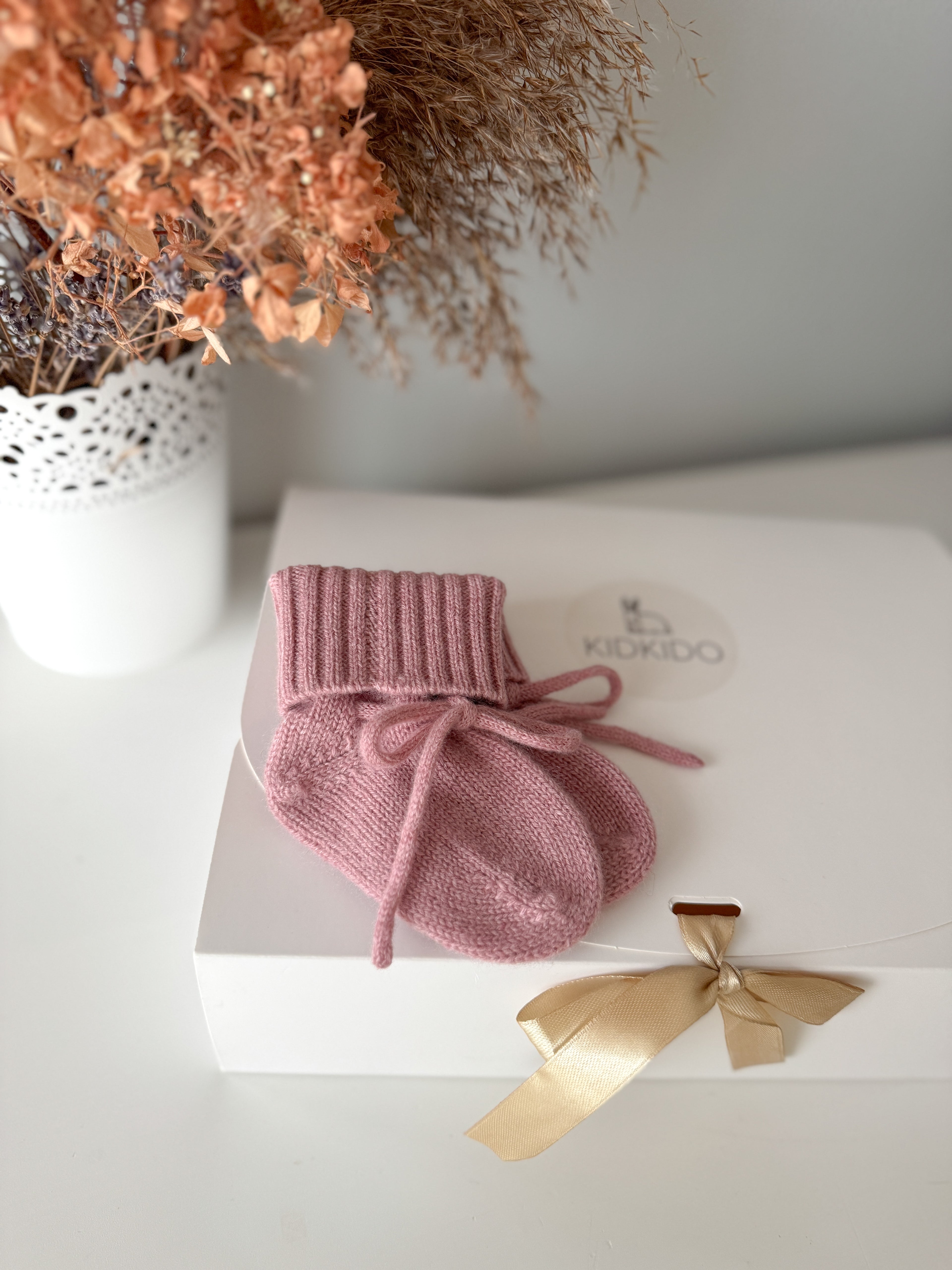 Cashmere baby socks - Pink  (0-3m)