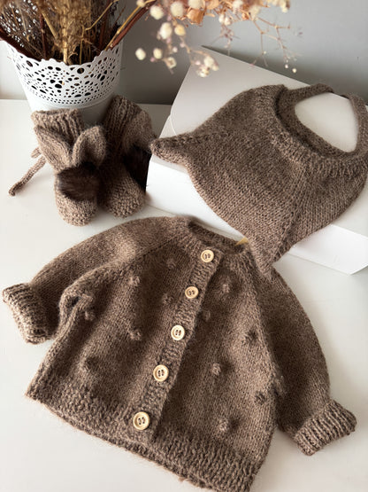 Cardigan + hat + booties