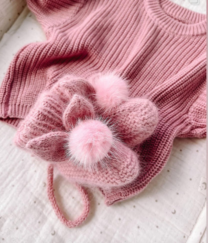 Baby bunny booties (angora- old pink) 0-3m