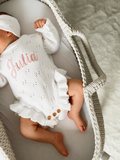Personalized Knitted Cotton Bodysuit with Headband (white)