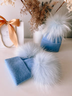 Kids cashmere hat (blue) 2 pom-poms