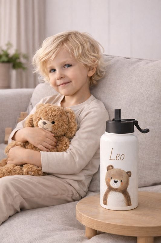 Personalised Kids Water Bottle With Straw (950ml) FOREST ANIMALS