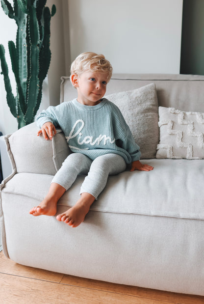 Personalized name sweater (grey-blue)