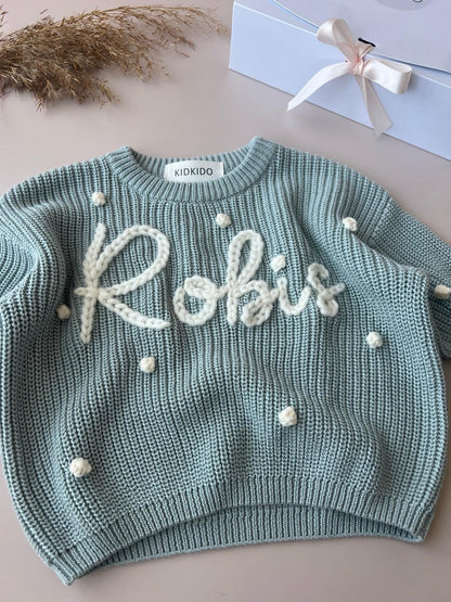 Personalized name sweater (grey-blue)