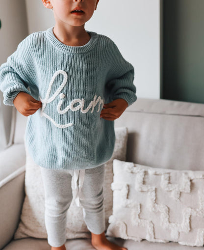 Personalized name sweater (grey-blue)