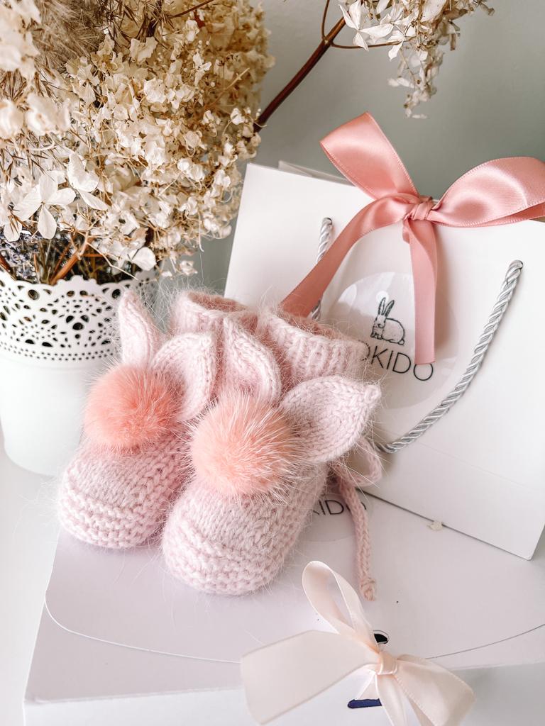 Baby Bunny booties (angora) pink