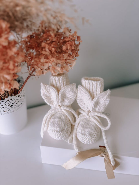 Baby bunny booties (white merino)