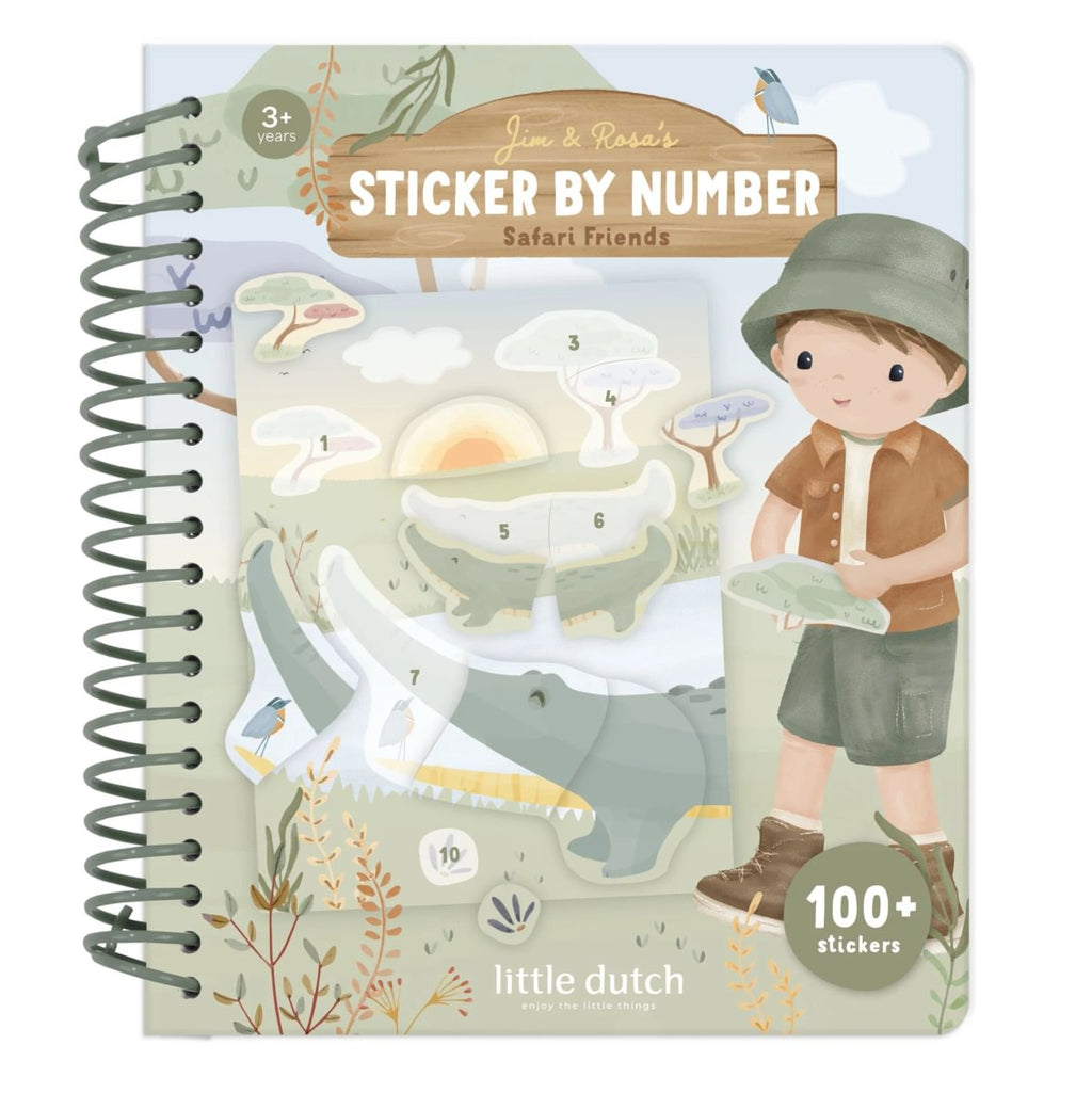 Uzlīmju aktivitāšu grāmata Sticker Booklet by Numbers, Safari Friends Jim, Little Dutch