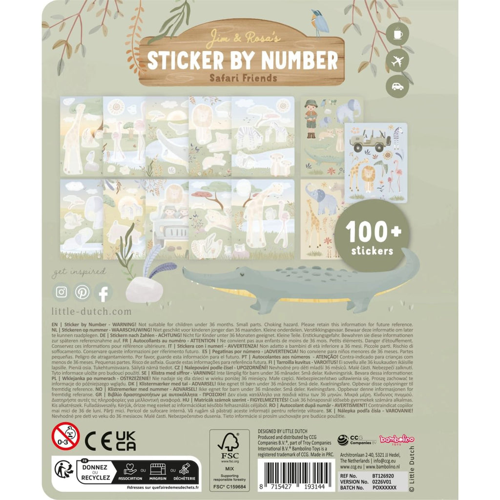 Uzlīmju aktivitāšu grāmata Sticker Booklet by Numbers, Safari Friends Jim, Little Dutch