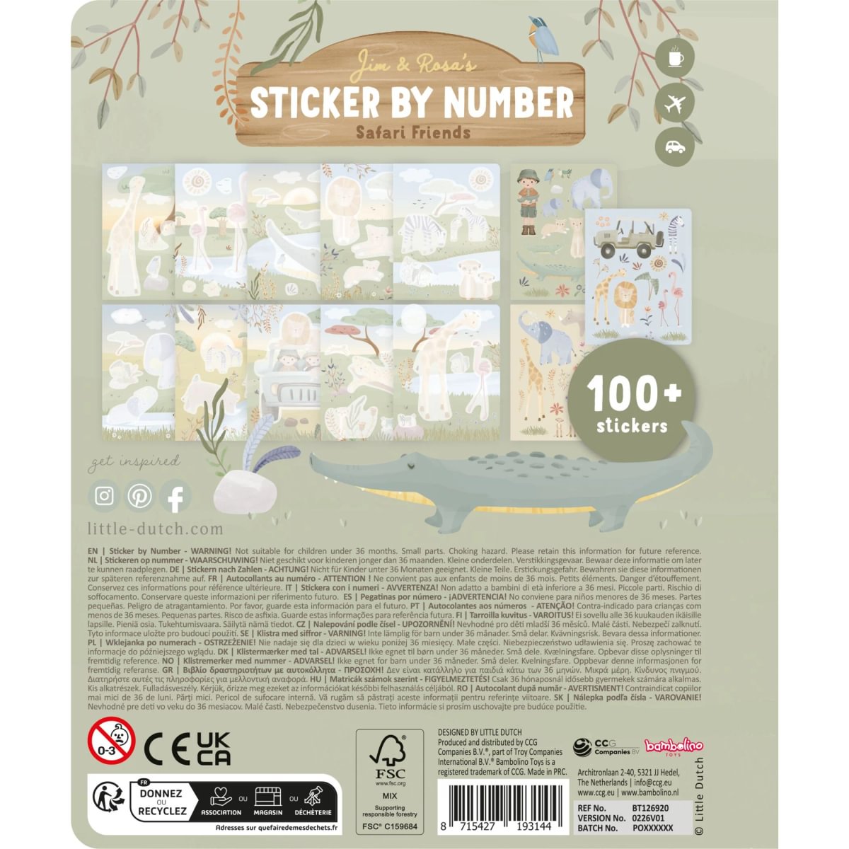 Uzlīmju aktivitāšu grāmata Sticker Booklet by Numbers, Safari Friends Jim, Little Dutch