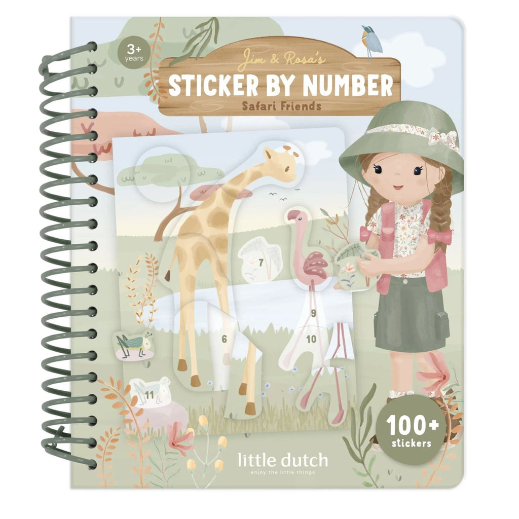 Uzlīmju aktivitāšu grāmata Sticker Booklet by Numbers, Safari Friends Rosa, Little Dutch