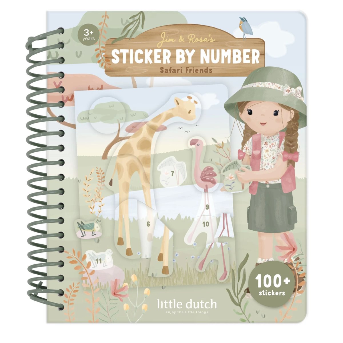 Uzlīmju aktivitāšu grāmata Sticker Booklet by Numbers, Safari Friends Rosa, Little Dutch