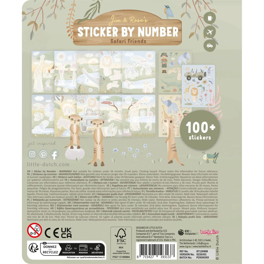 Uzlīmju aktivitāšu grāmata Sticker Booklet by Numbers, Safari Friends Rosa, Little Dutch